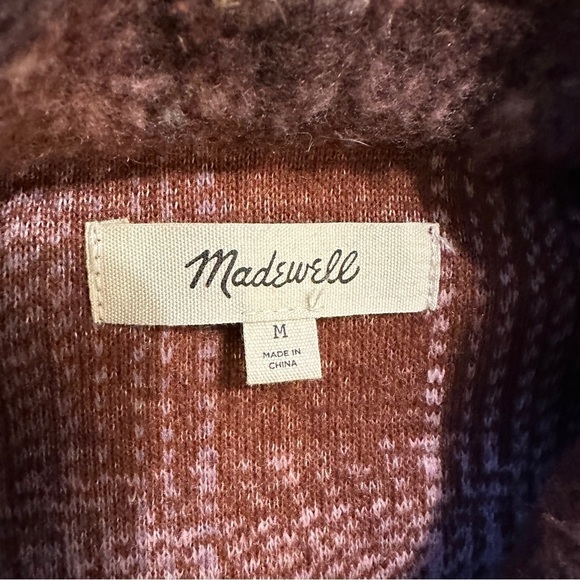 Madewell Brushed Plaid Knit Shirt Jacket Faded Fig Button Pockets Women medium - Picture 2 of 16